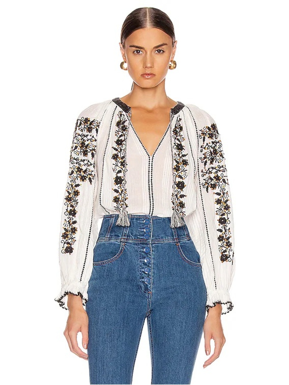 Ulla Johnson Rima Blouse in Ivory / Black - 0